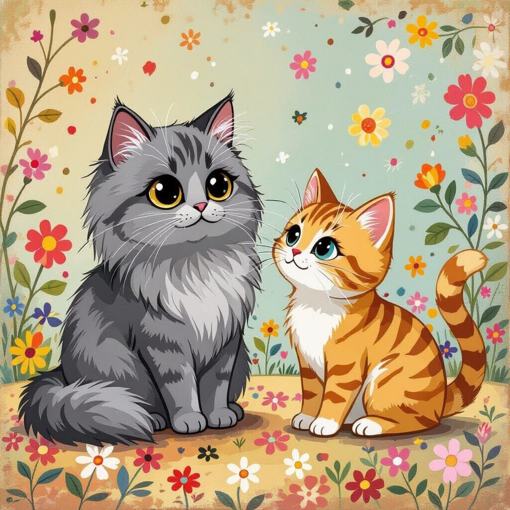 Playful Cats in a Whimsical, Colourful Style