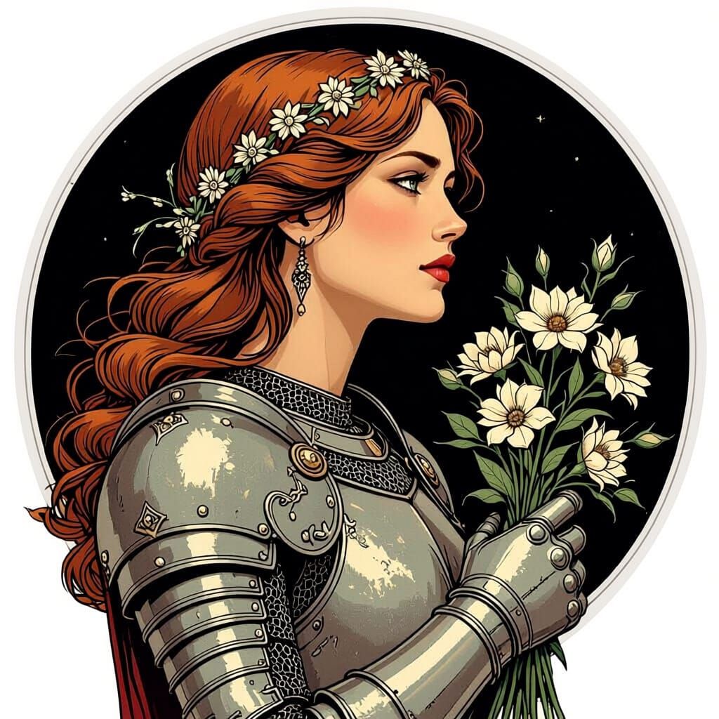 Neotraditional Blackwork Portrait of a Medieval Warrior