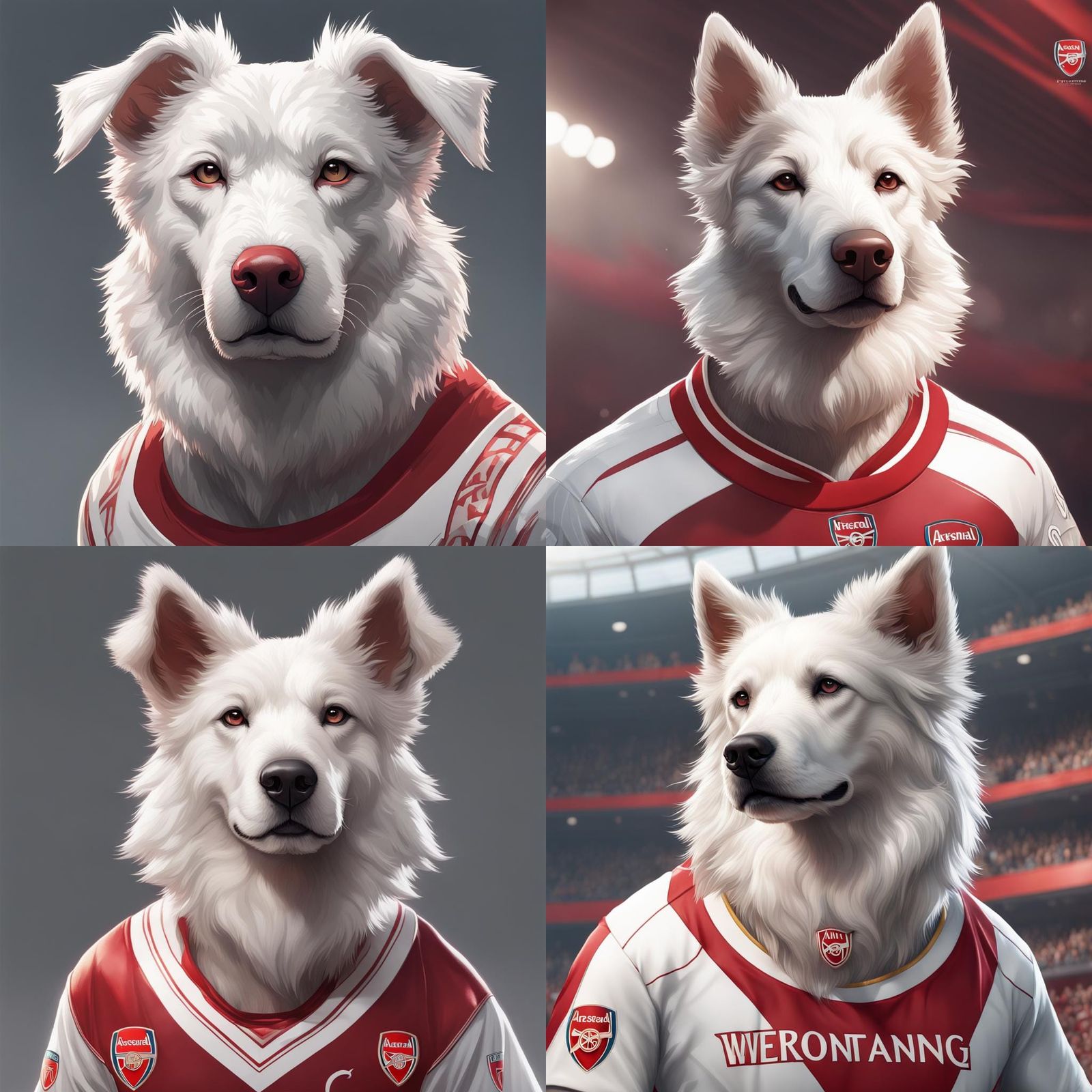 Eskimo Dog in Arsenal Jersey, Detailed Portrait