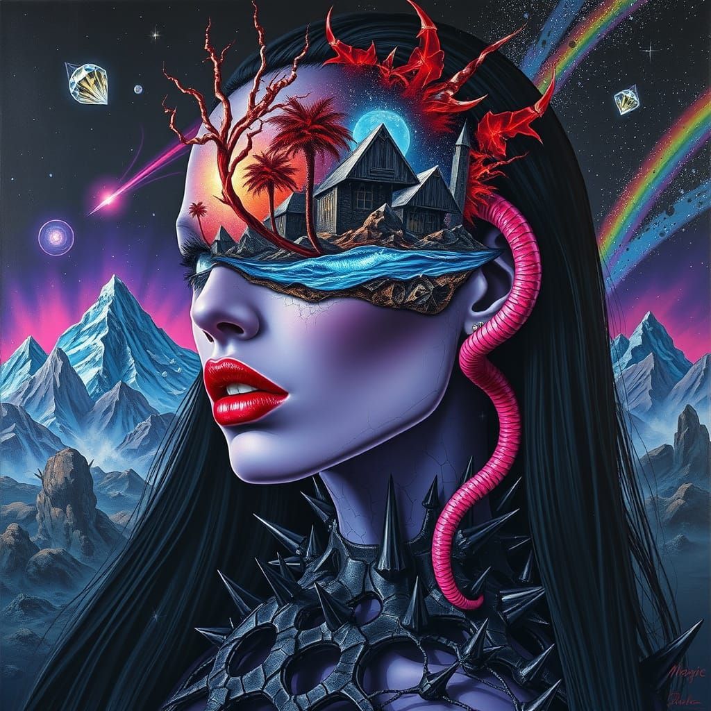 Biomechanical Woman with Cracked Porcelain Skin, in Surreali...