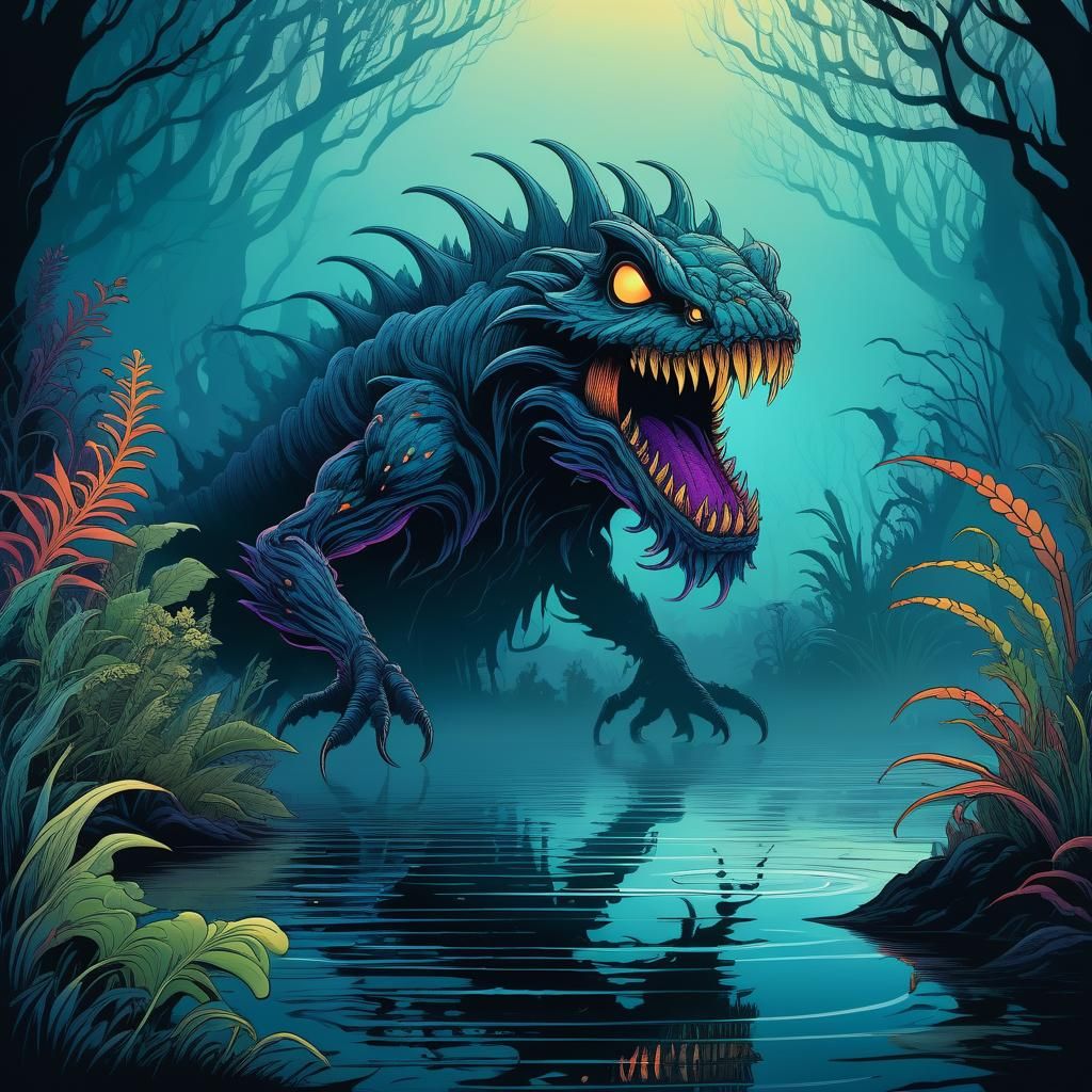 Scary Shadow Monster in Nebulous Line Art