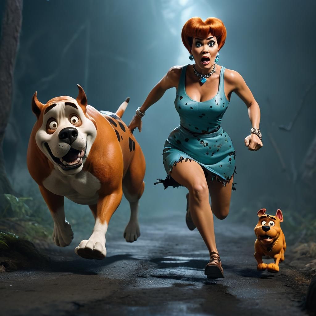 Sensual Wilma Flintstone Chased by Cyberpunk Scooby Doo