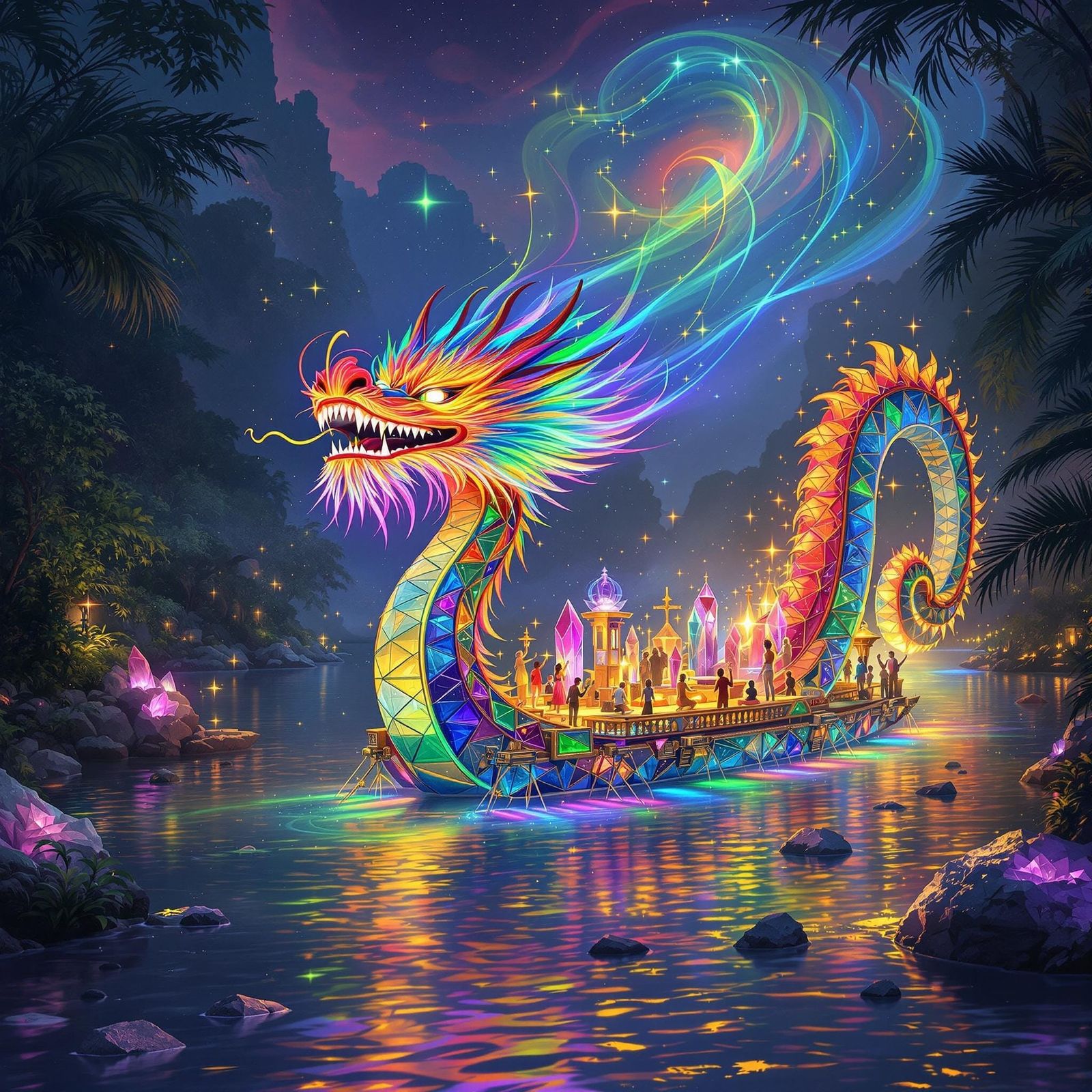 Mystical Balinese Dragon Boat Cruises Crystal River at Night