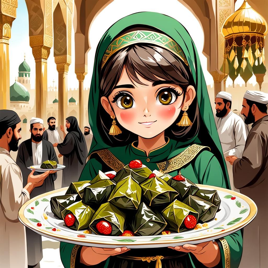 Iraqi Girl at Shrine with Dolma Illustration