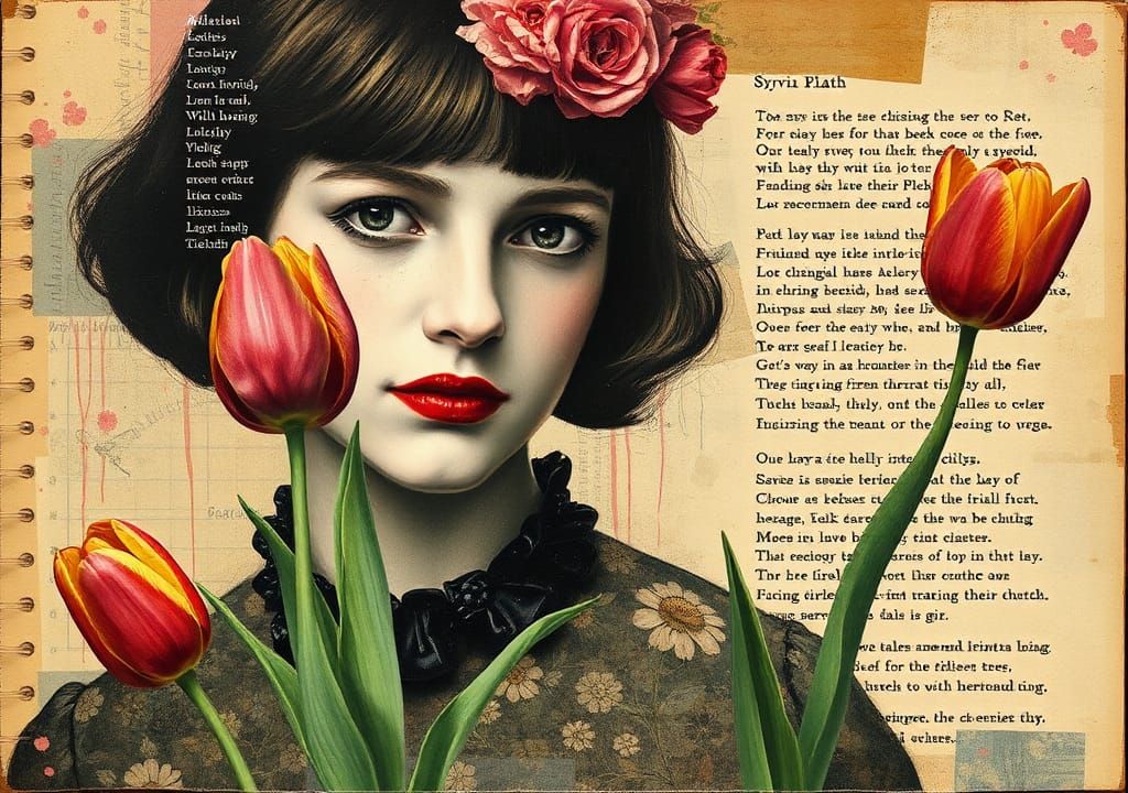 Sylvia Plath Portrait in Mixed Media Collage