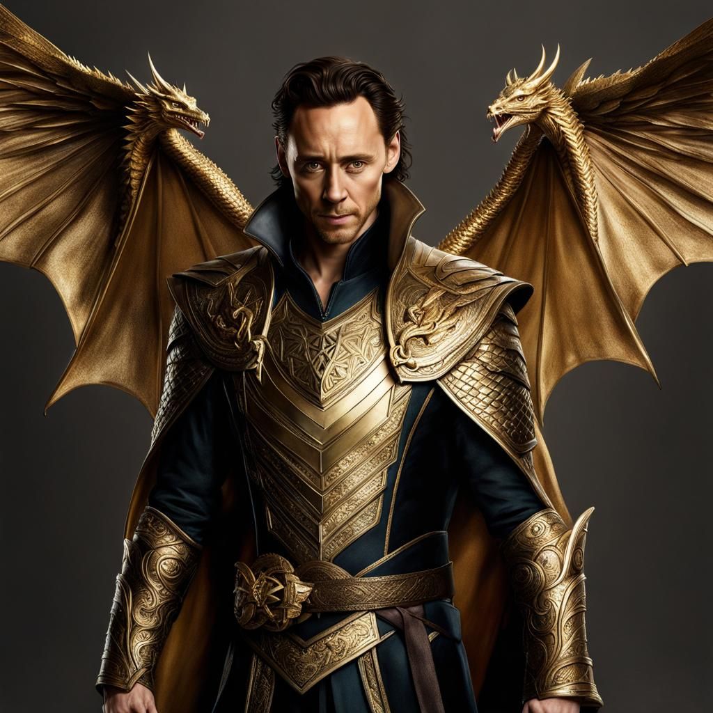 Hyperrealistic Sorcerer with Golden Dragon Power