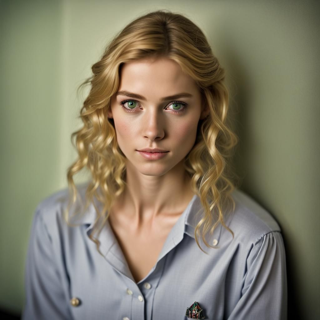 Blonde College Girl Portrait in Romantic Dorm Room