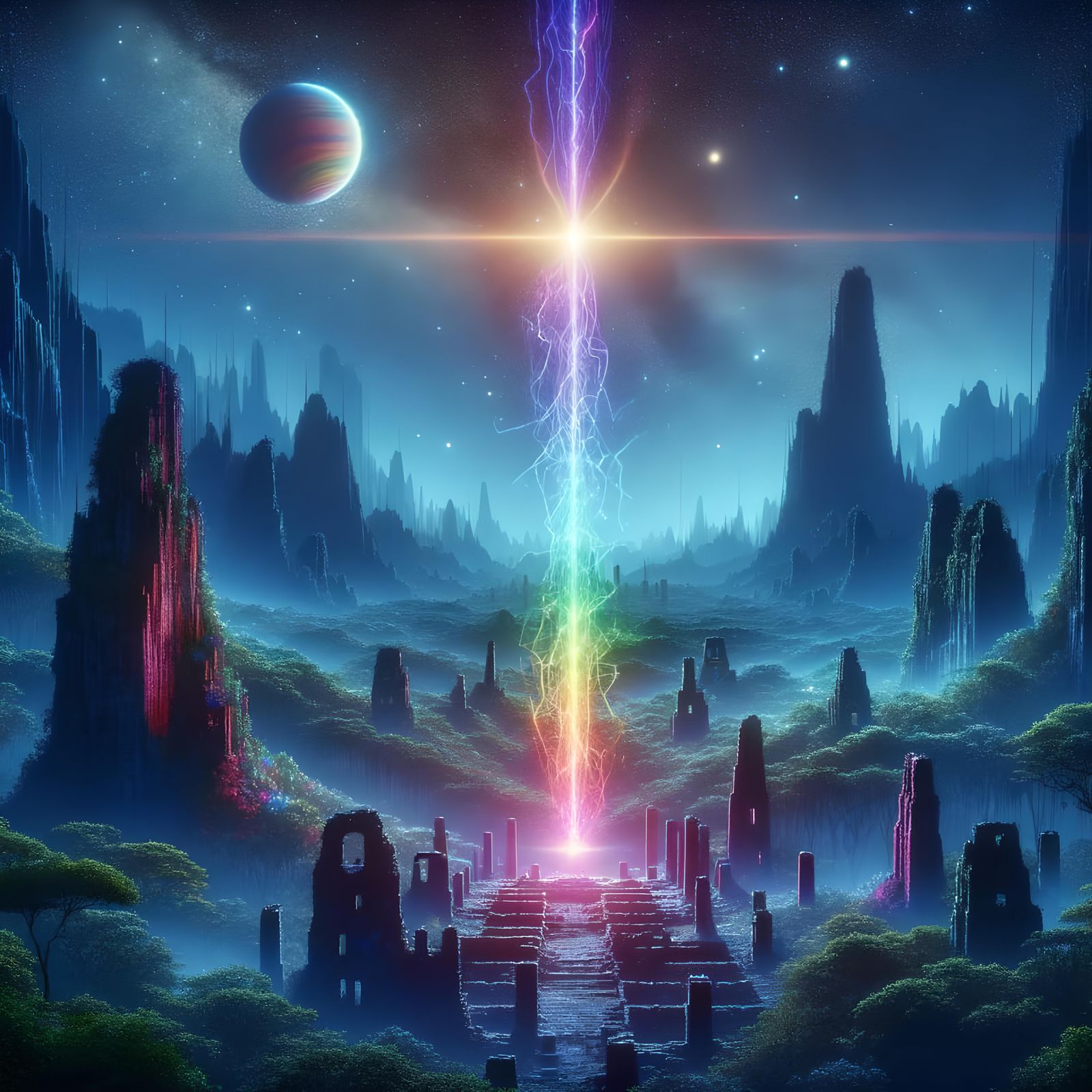 Rainbow Signal Illuminates Jungle Ruins