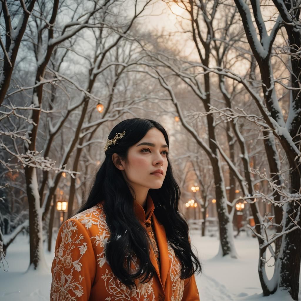 Jugendstil Girl in Snowy Christmas Wonderland