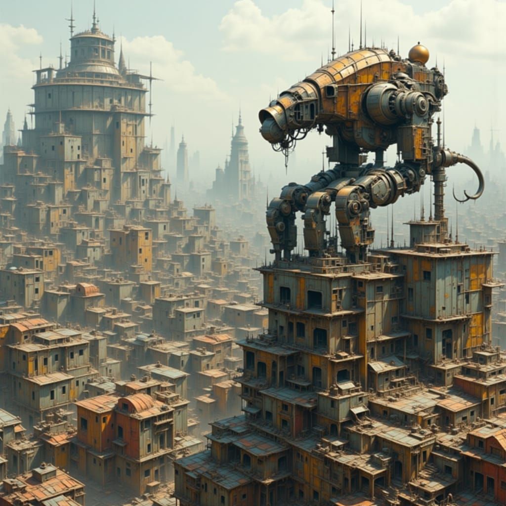 Mechanical Beasts Watch Over Small Town