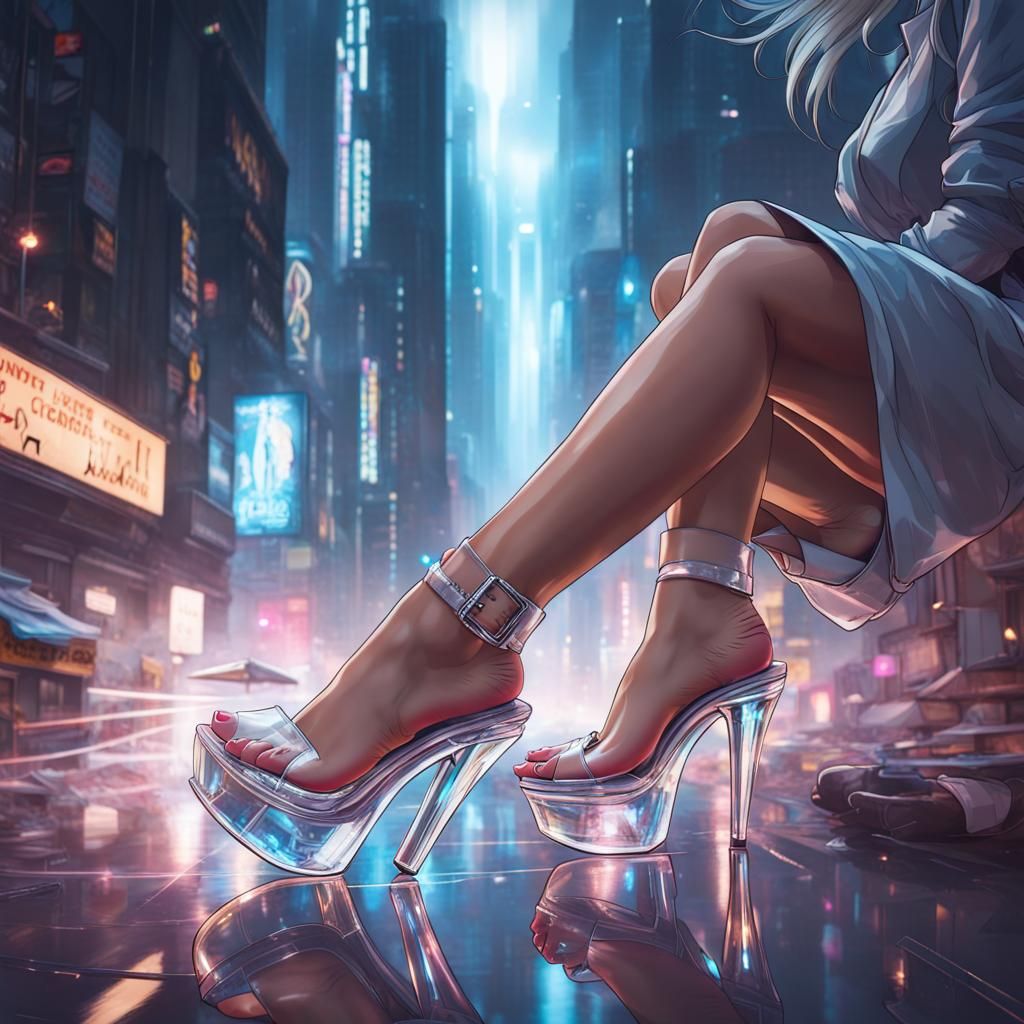 Cyberpunk Cinderella: Crystal Heels in Cityscape