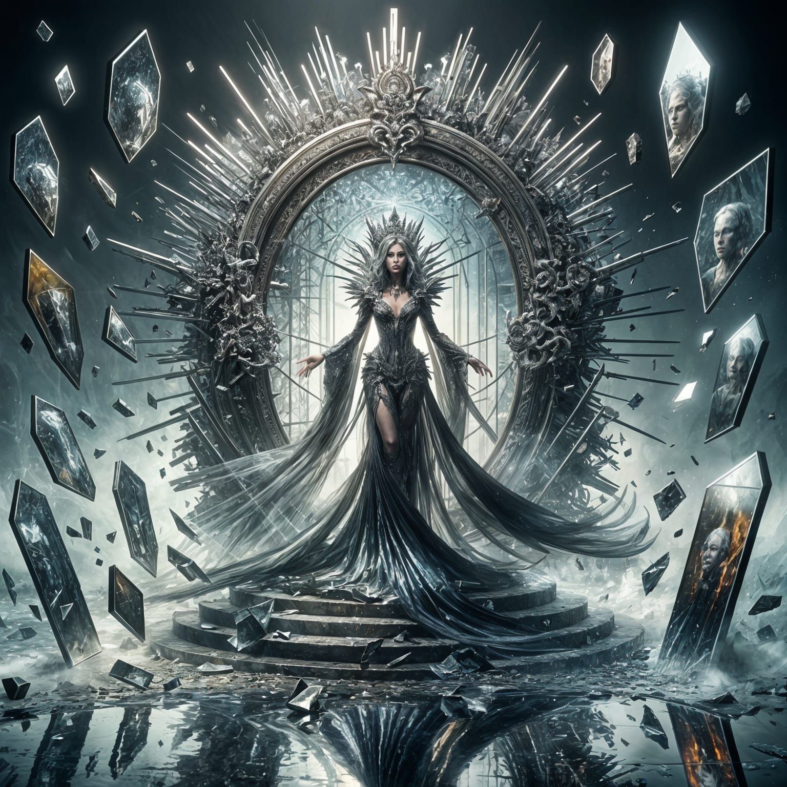 Gothic Mirror Villain in Surreal Fantasy Style