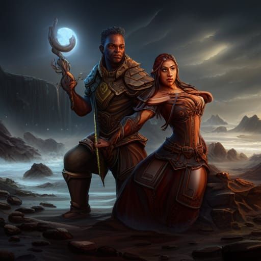 Black Human Male with Orc Wife: Fantasy Art
