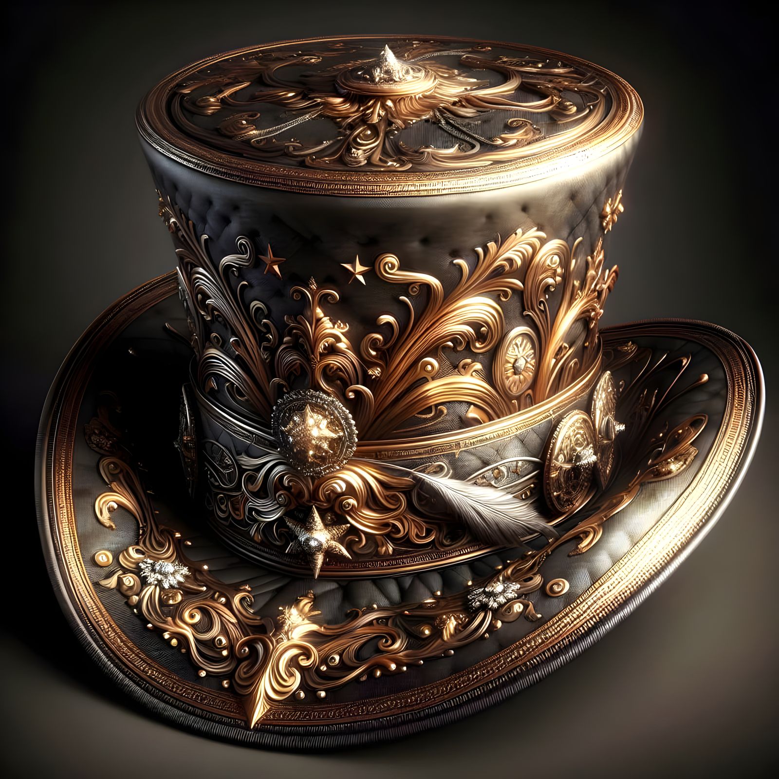 Opulent Top Hat with Gold and Silver Filigree