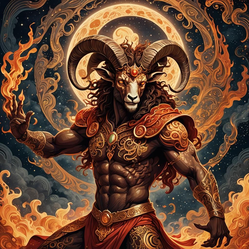 Aries Dances Under the Moon: Abstract Digital Art