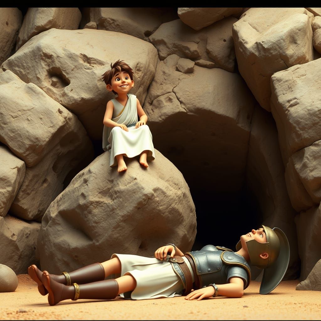 Young Man Discovers Empty Cave Tomb in Claymation Style