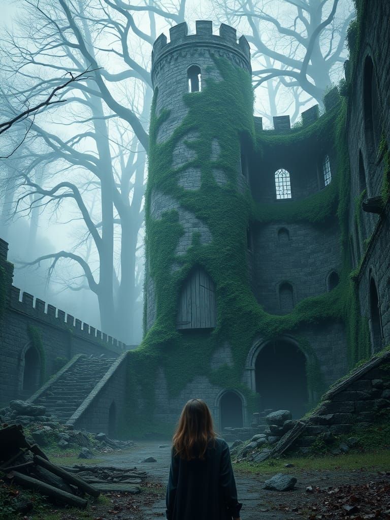Mystical Ruined Castle in Verdant Shadows