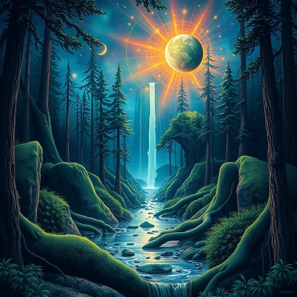 Cosmic Quinault Rainforest Illustration