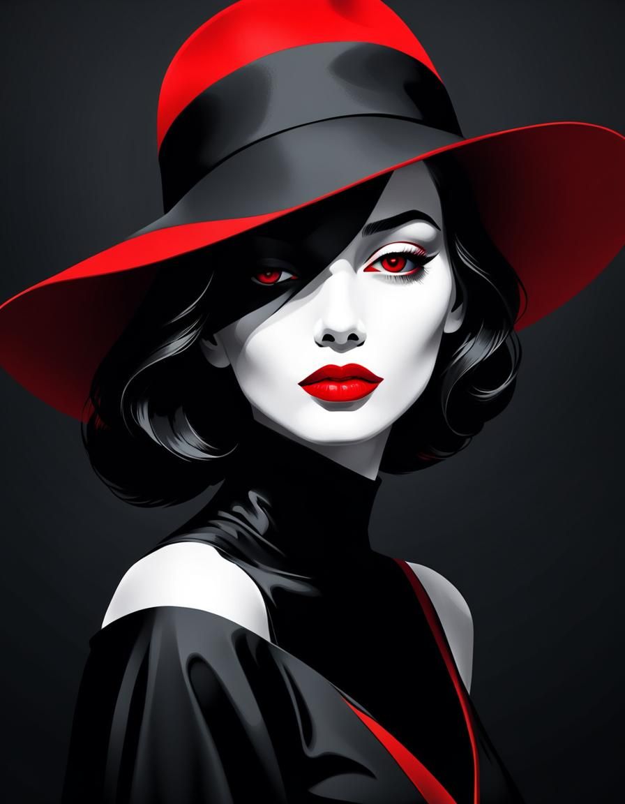 Stylish Enigmatic Woman in Vector Art Style