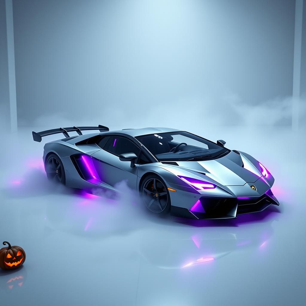 Cyberpunk Lamborghini in Eerie Halloween Setting