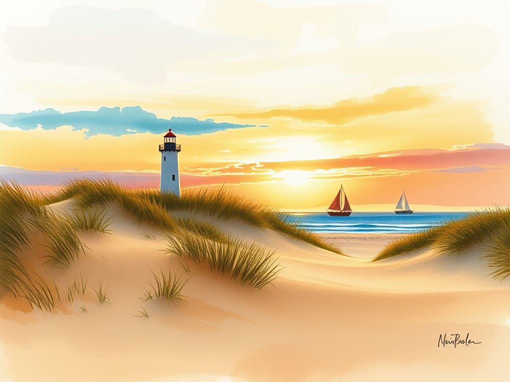 Soothing Sunset Beach Scene in Watercolor