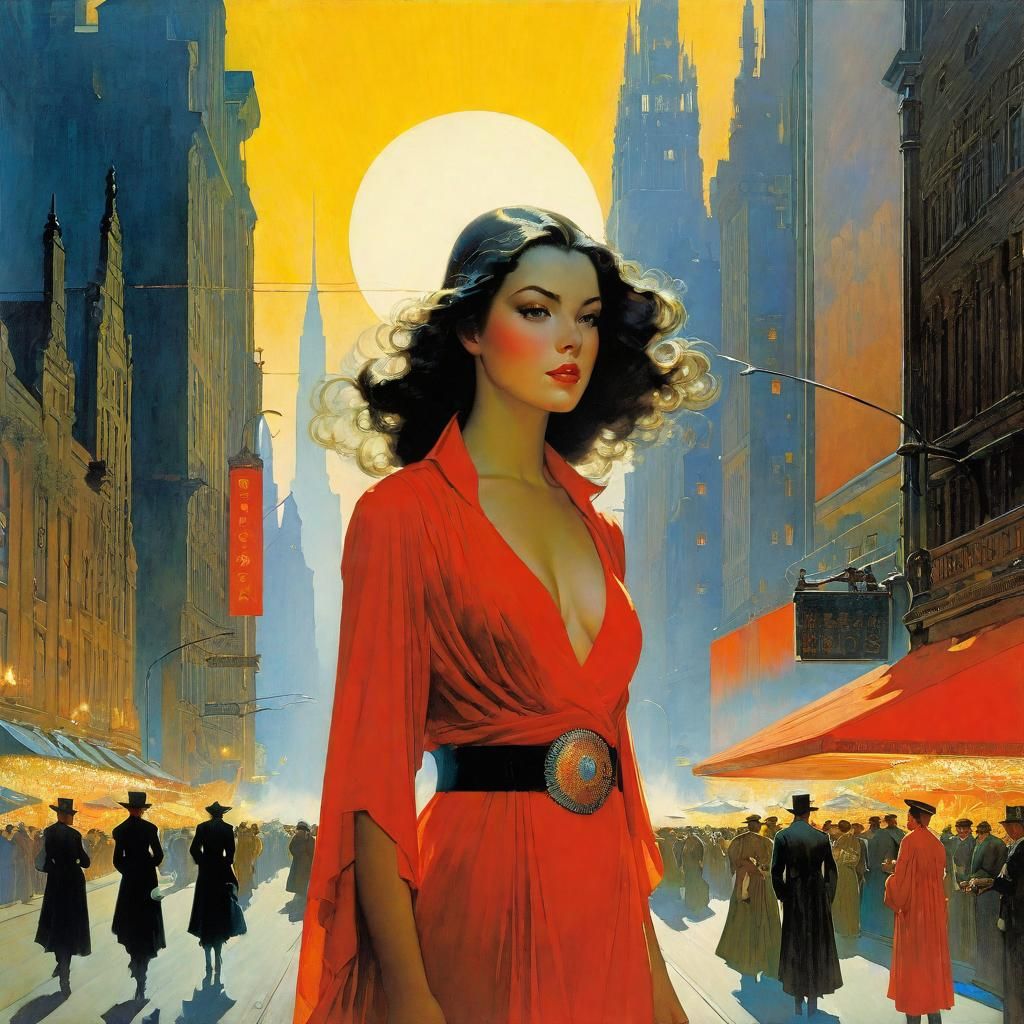 a highly detailed illustration of a beautiful young women in...