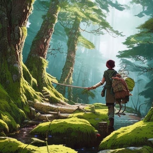 Lush Forest Trail in Hyperdetailed Ink Painting