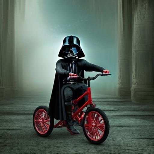 Darth Vader Rides Tricycle in Chibi Style