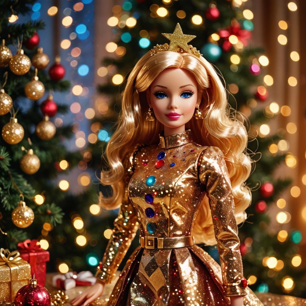 Retro-Futuristic Barbie Doll Christmas Digital Art