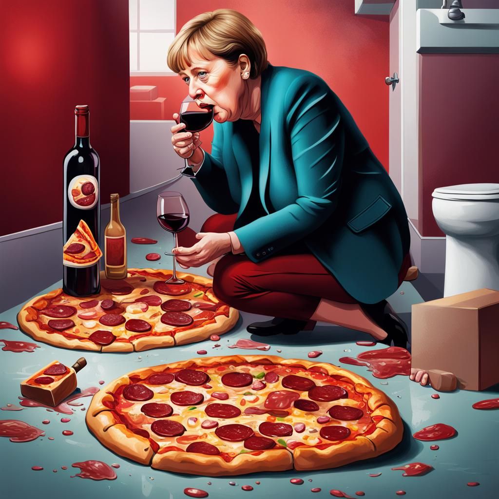 Hyperrealistic Politician Eating Pizza with Wine
