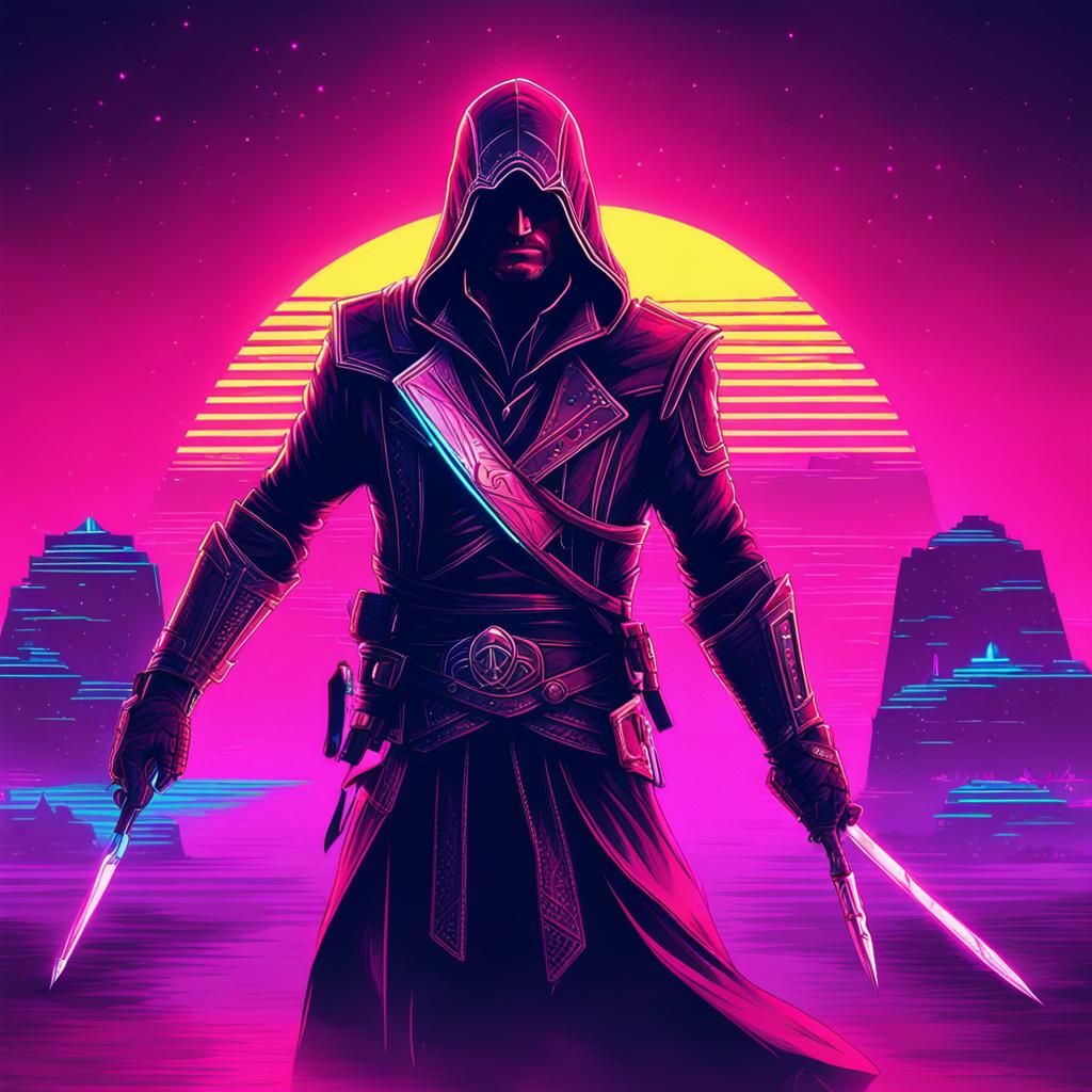 Synthwave Assassin's Creed Neon Cityscape
