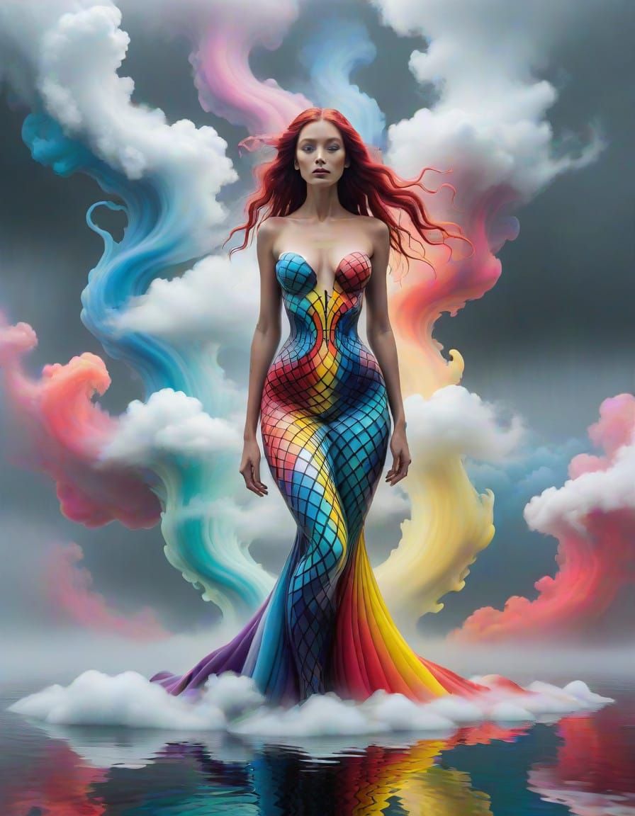 Gothic Futuristic Lake with Swirling Mermaid Formations