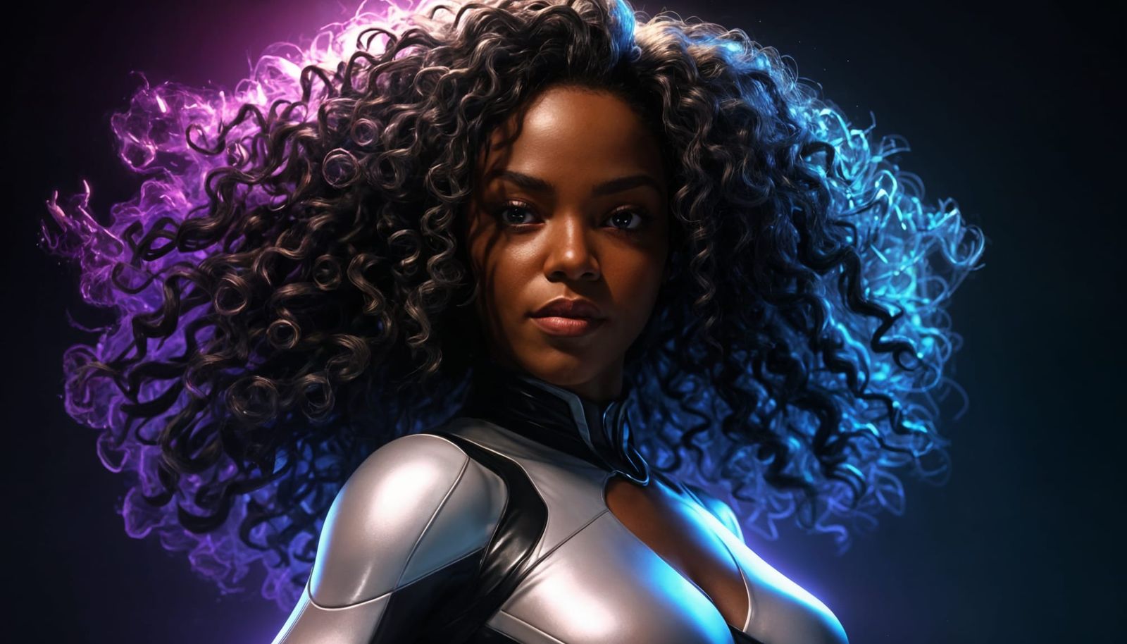 Curvaceous Woman with Curly Hair in 3D Cinematic Style