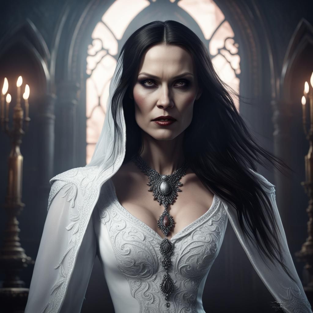 Vampire in White Dress: Detailed Fantasy Art