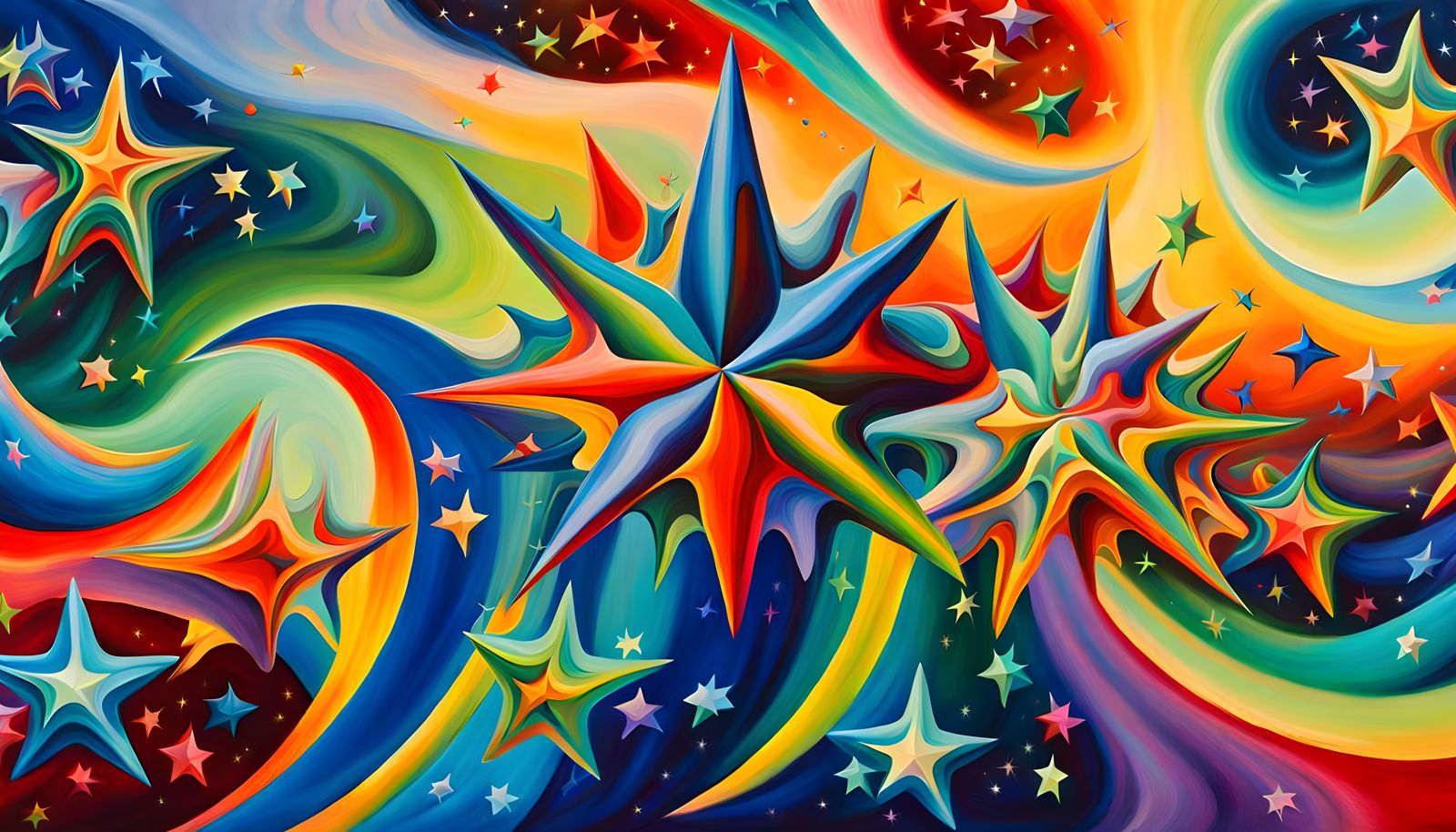 Iridescent Stars in Abstract Impasto Painting