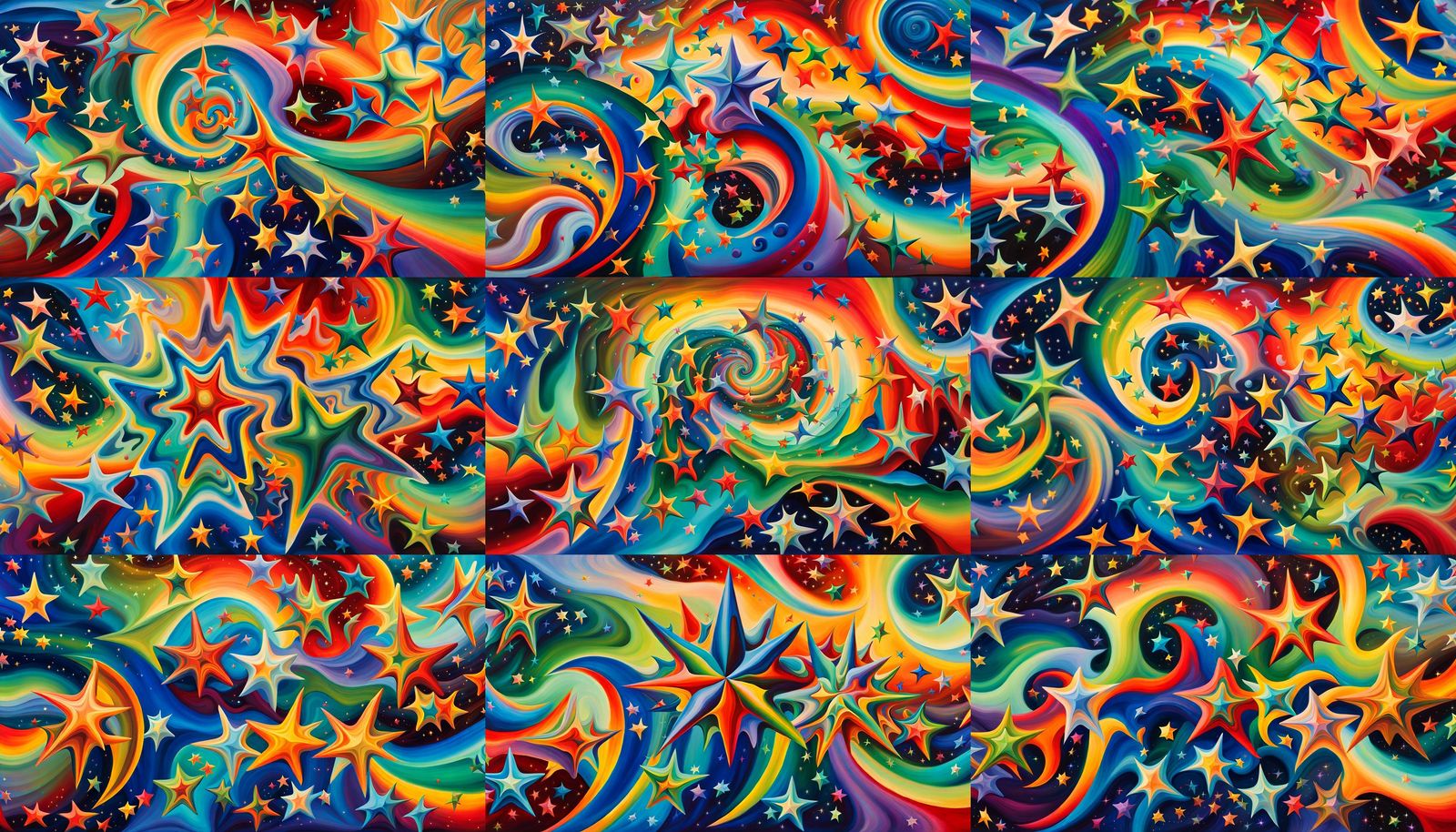 Abstract Stars in Impasto Style with Iridescent Colors