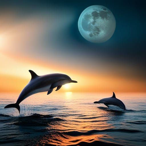 Majestic Dolphins in Calm Sea at Sunset