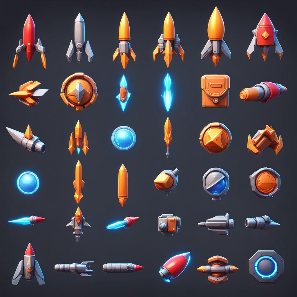 Missile Game Icons in 3D Cinematic Style