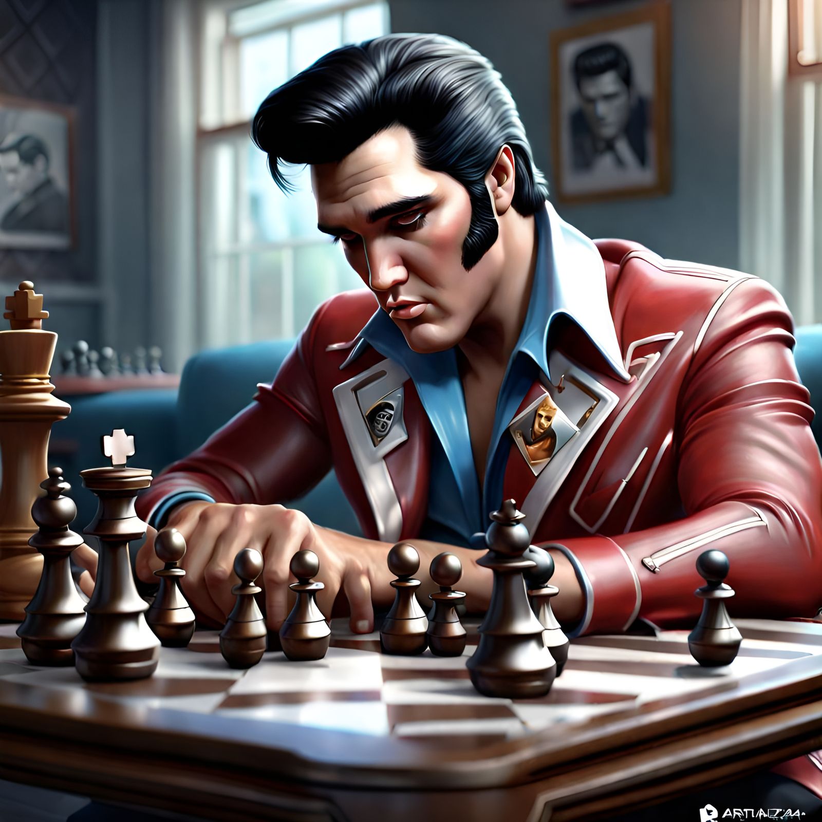 Elvis Presley Plays Chess: Detailed 3D Portrait