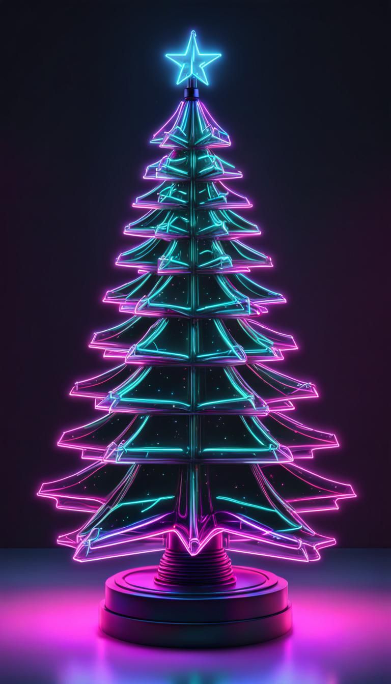Glass Christmas Tree with Neon Star Decorations