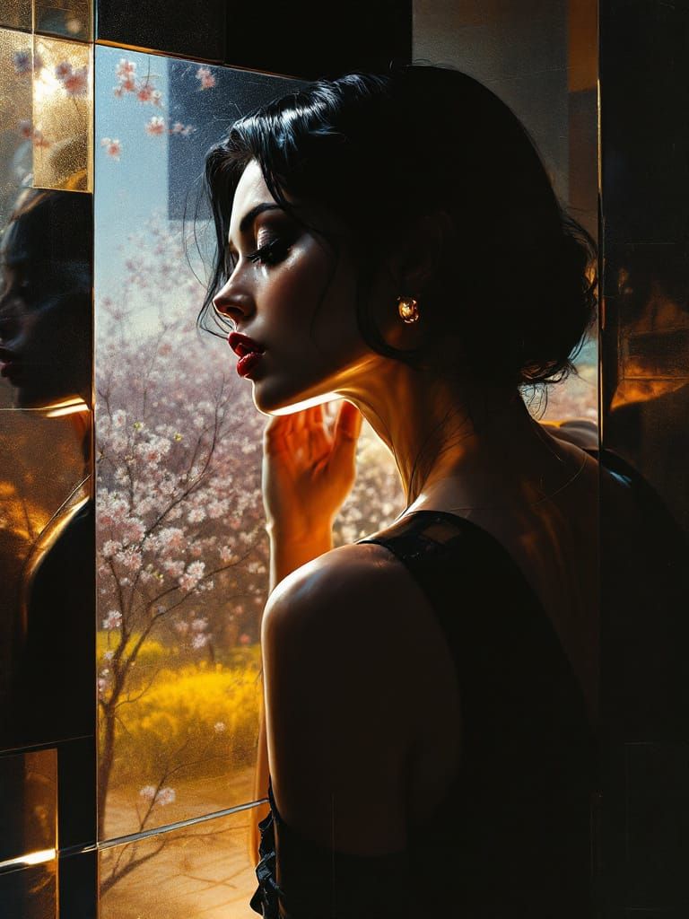 Pin-Up Figure Study in Abstract Garden