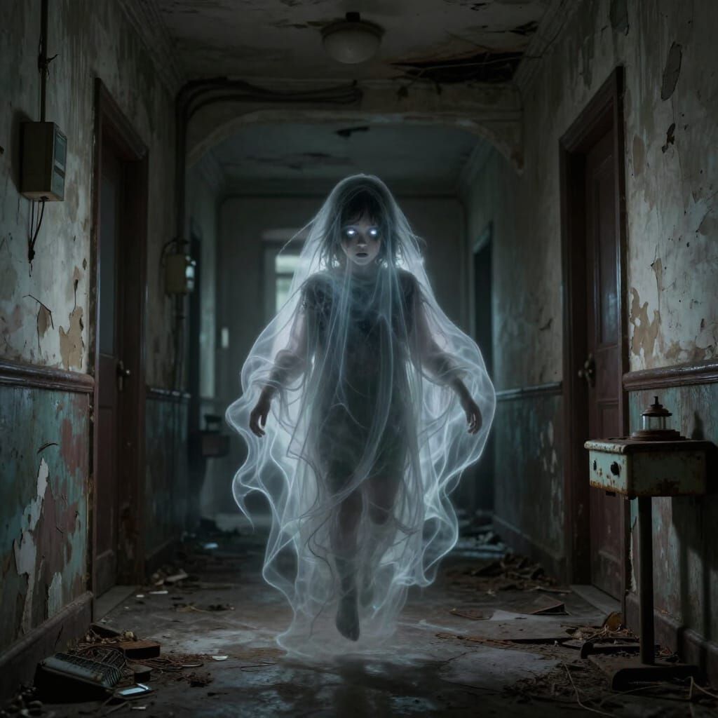 Ethereal Ghost Child Haunts Forgotten Hospital Corridors