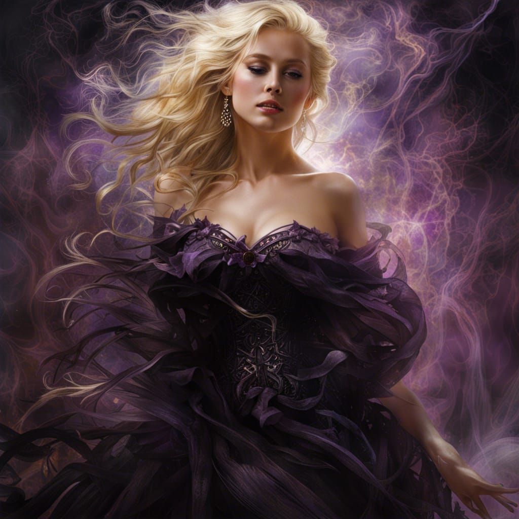 Dreamy Woman in Lace Dress, Hyperrealistic Obsidian Foil Art