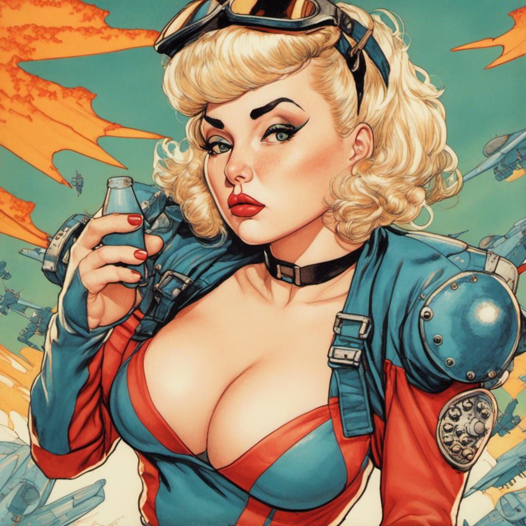 Retro Pin-Up Portrait in Comic Book Art Style