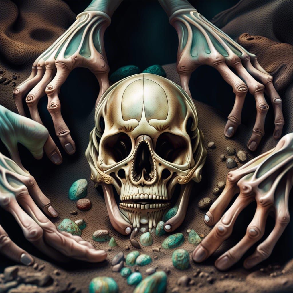 Alien Hands Unearth Ancient Skull in Hyperrealism