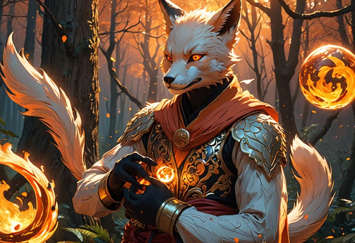 Fox Ninja Mage in Mystical Forest: Anime 3D Art