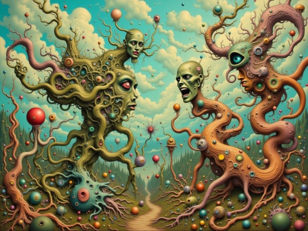 Surreal Family in an Abstract, Weird World