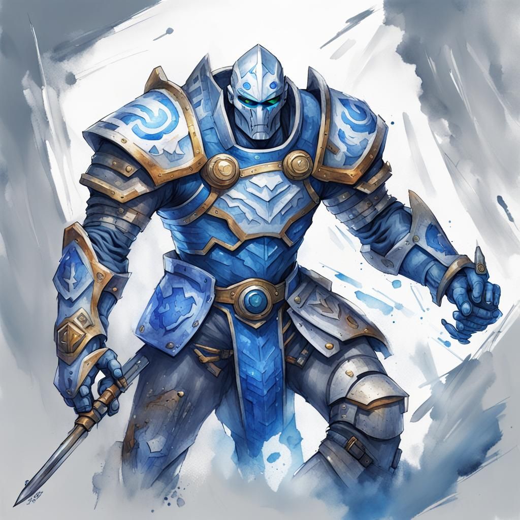 Muscular Warforged Token in Oil and Watercolor Style