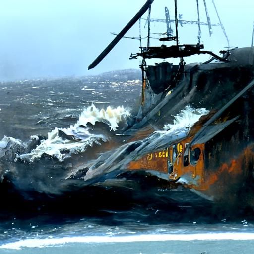 Winter Hurricane at Sea: Oil Painting