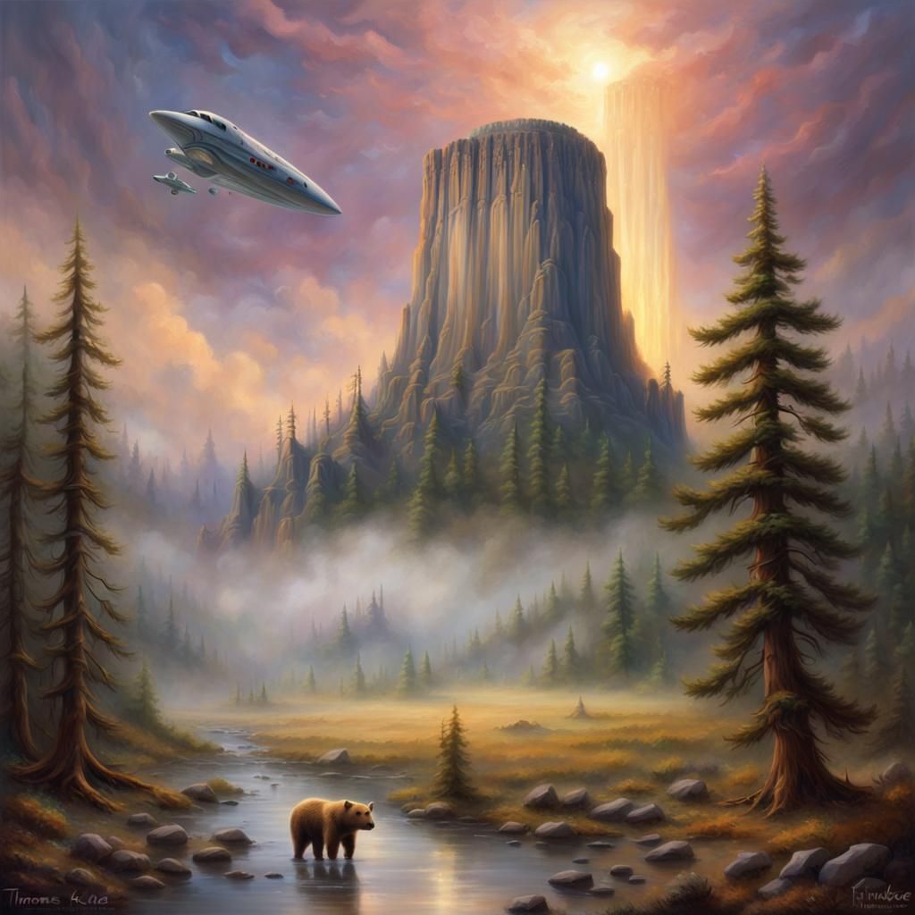 Devils Tower: Spaceship and Bears in Ethereal Fantasy